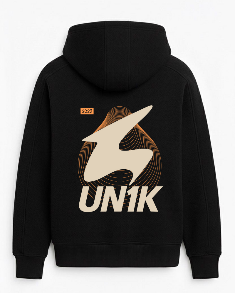 Sudadera negra UN1K «Skyline Verse»