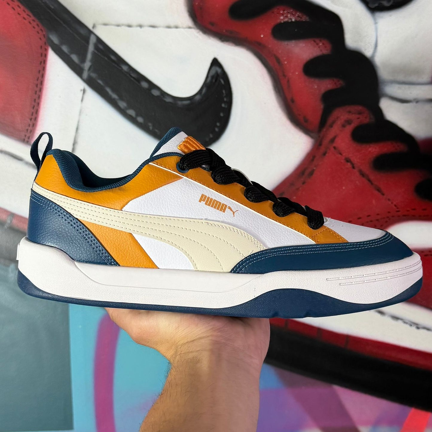 Tênis Puma Park Lifestyle BDP Branco Laranja e Azul (Pronta Entrega)