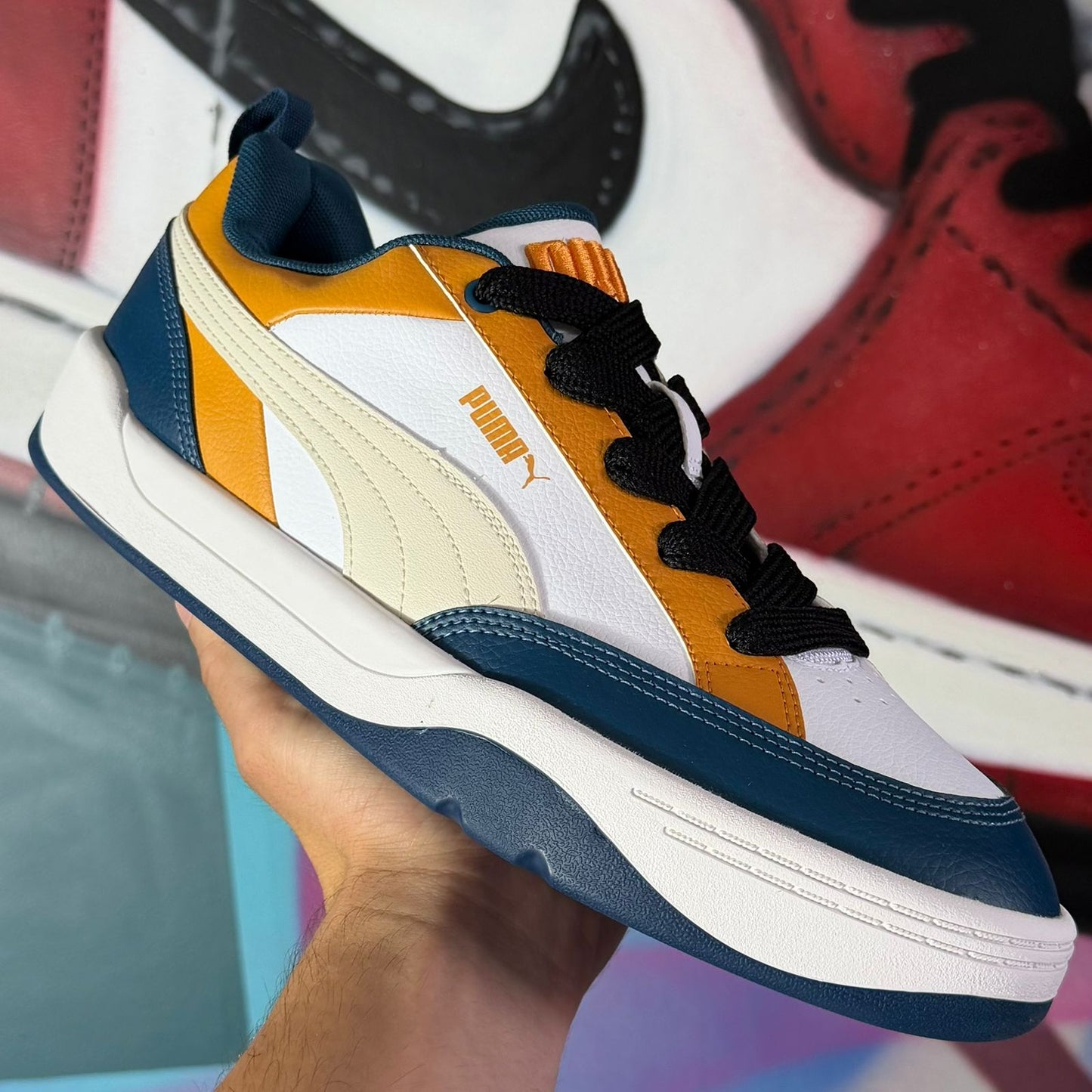 Tênis Puma Park Lifestyle BDP Branco Laranja e Azul (Pronta Entrega)